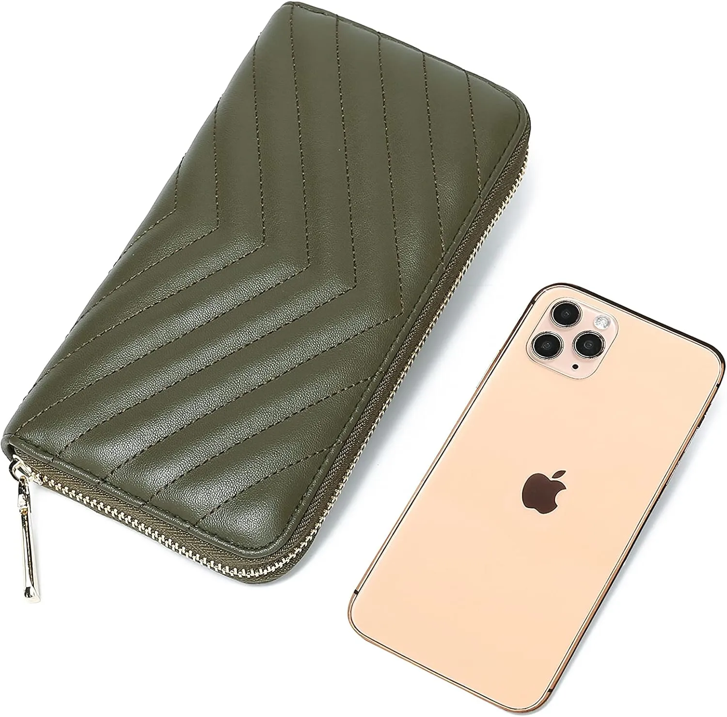 Daisy Rose Womens Zip-Around Wallet & Phone Clutch with RFID Blocking, PU Vegan Leather (Olive)