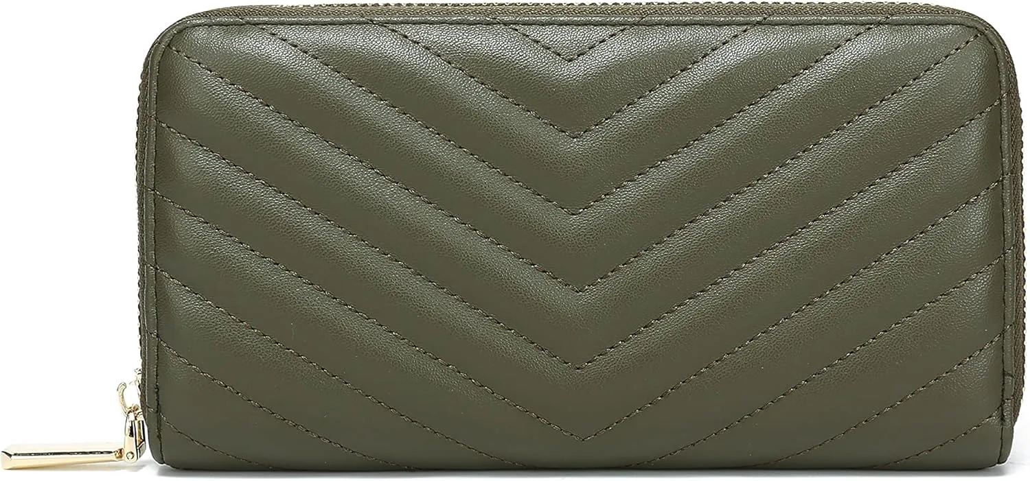 Daisy Rose Womens Zip-Around Wallet & Phone Clutch with RFID Blocking, PU Vegan Leather (Olive)