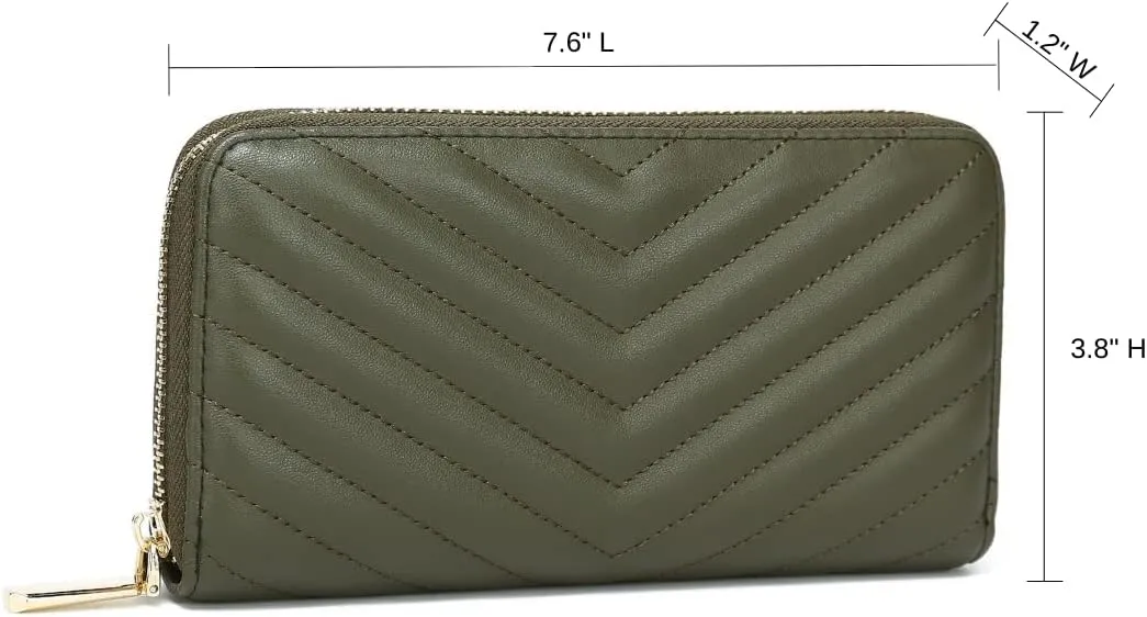 Daisy Rose Womens Zip-Around Wallet & Phone Clutch with RFID Blocking, PU Vegan Leather (Olive)