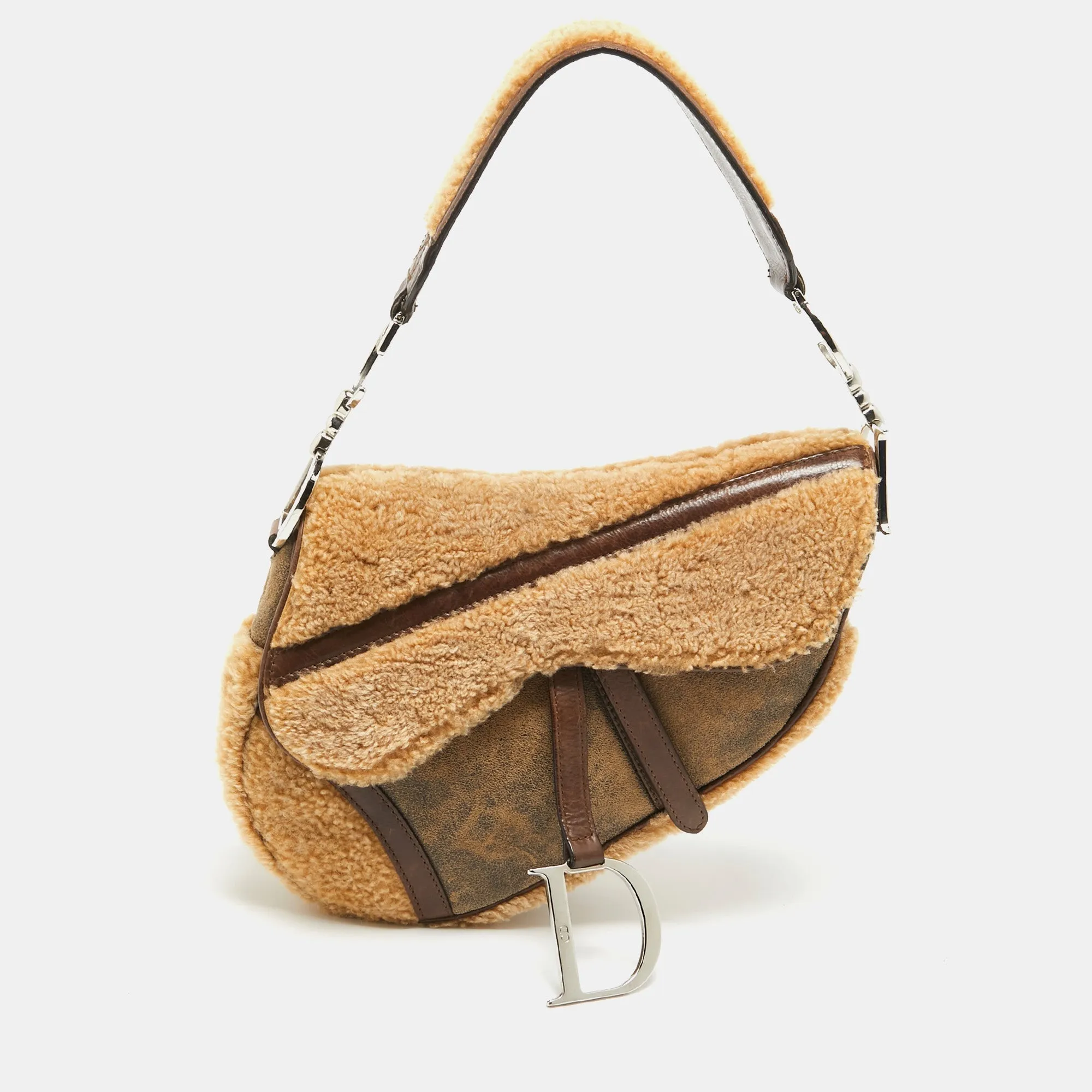 DIOR Beige/Brown Shearling and Leather Saddle Bag