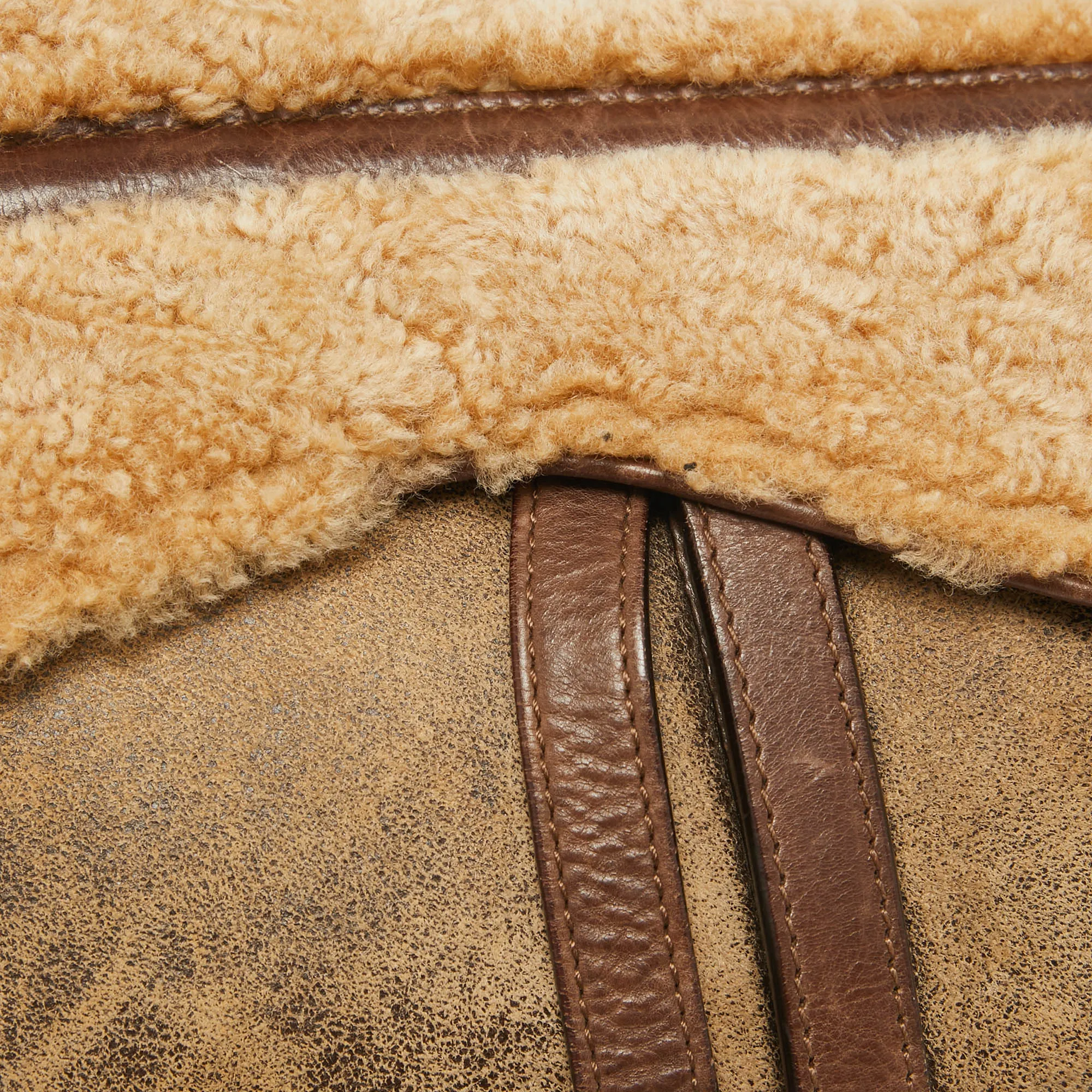 DIOR Beige/Brown Shearling and Leather Saddle Bag