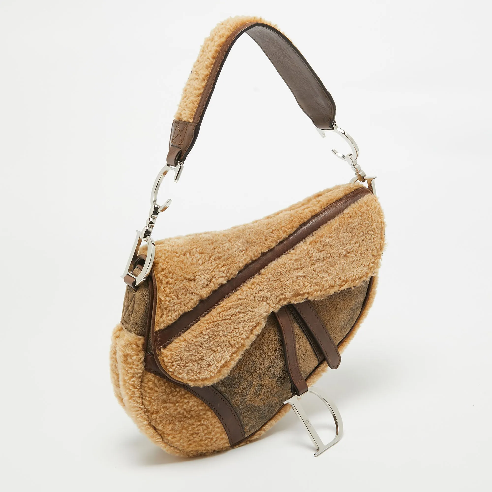 DIOR Beige/Brown Shearling and Leather Saddle Bag