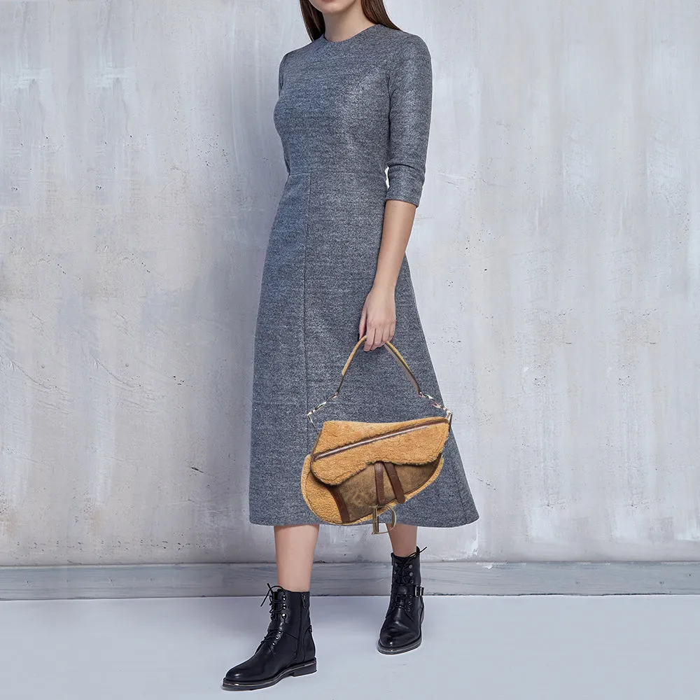 DIOR Beige/Brown Shearling and Leather Saddle Bag
