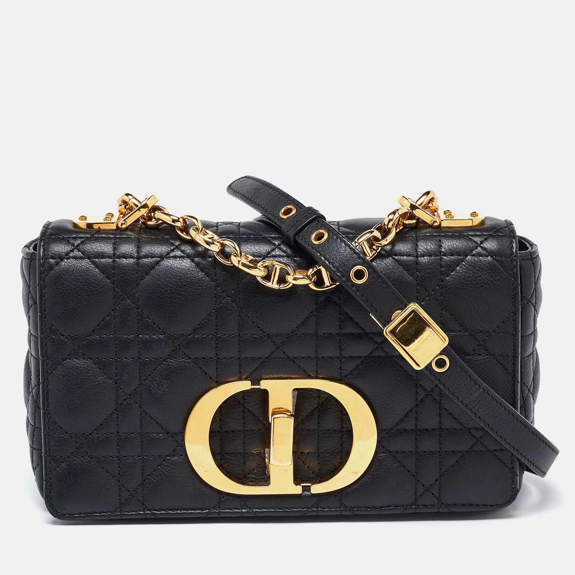 DIOR Black Cannage Leather Small Caro Shoulder Bag
