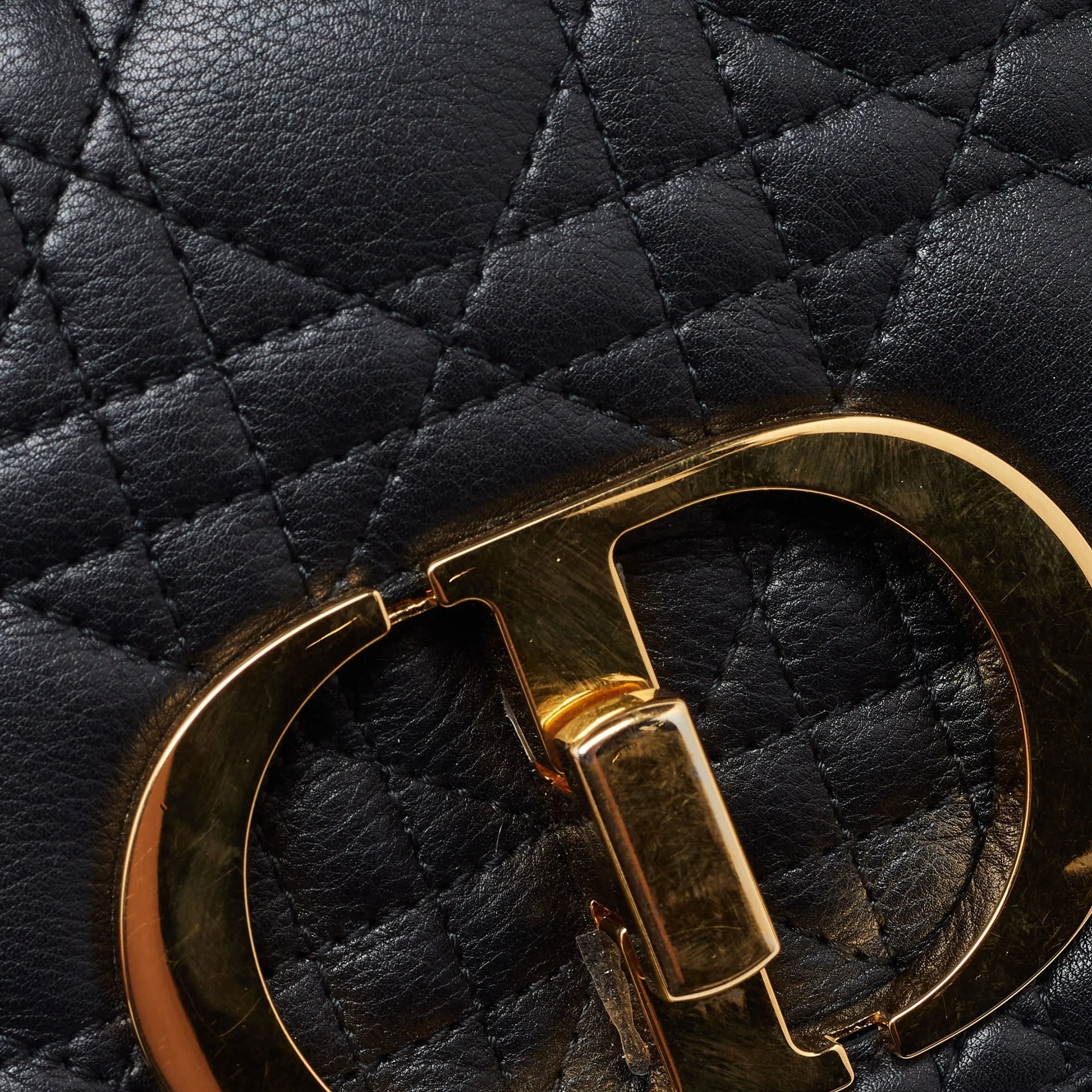 DIOR Black Cannage Leather Small Caro Shoulder Bag