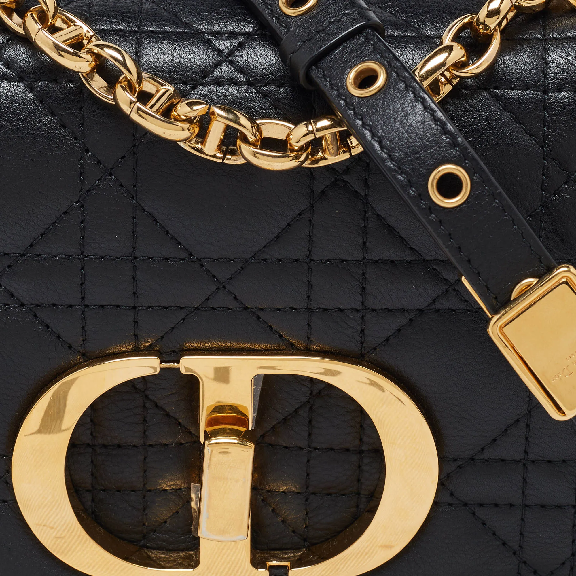 DIOR Black Cannage Leather Small Caro Shoulder Bag