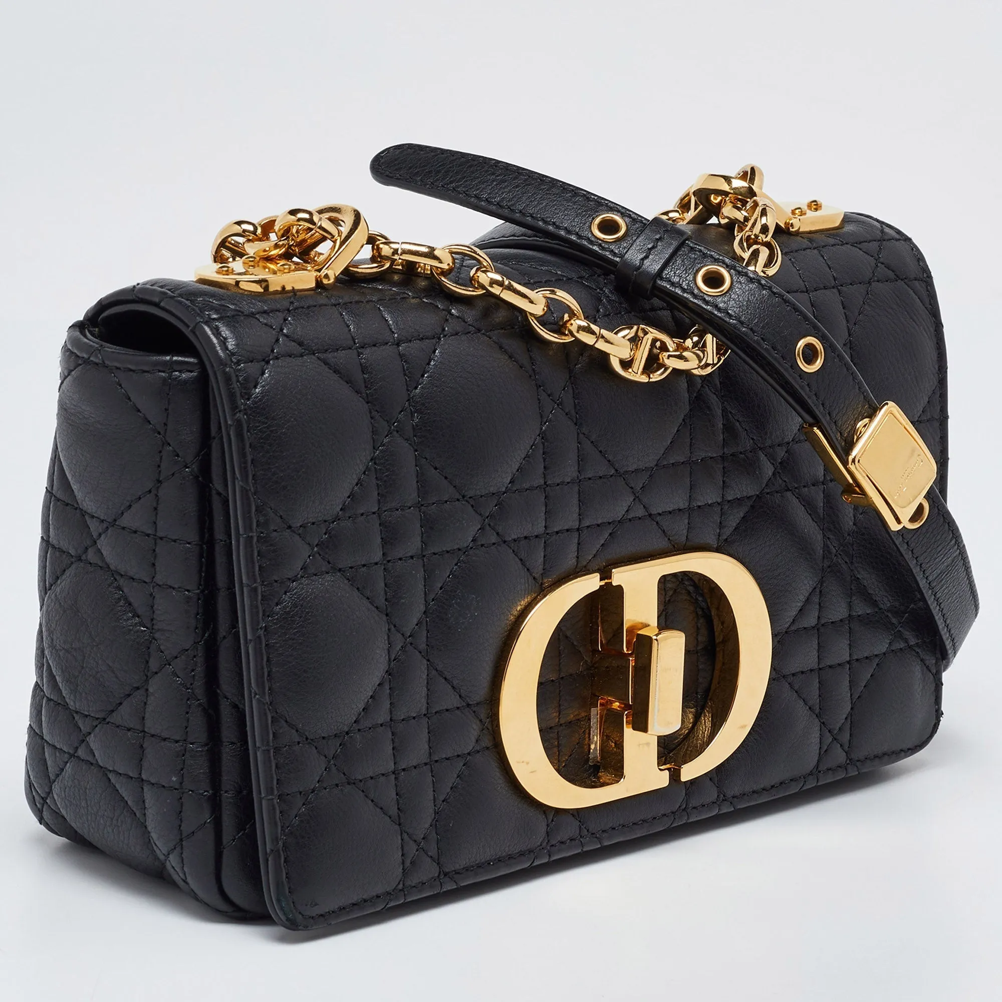 DIOR Black Cannage Leather Small Caro Shoulder Bag