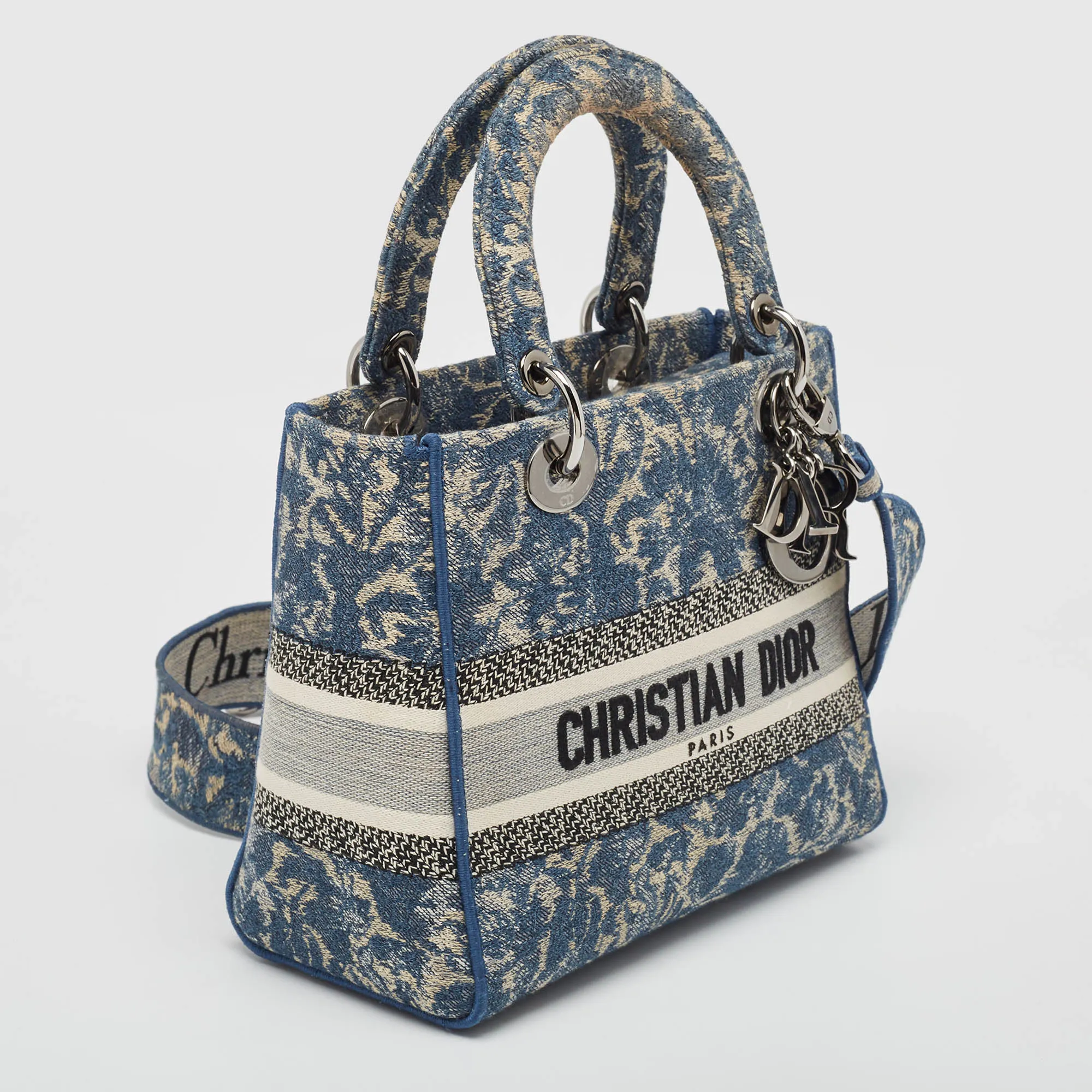 DIOR Blue Embroidered Canvas Medium Lady D-Lite Tote