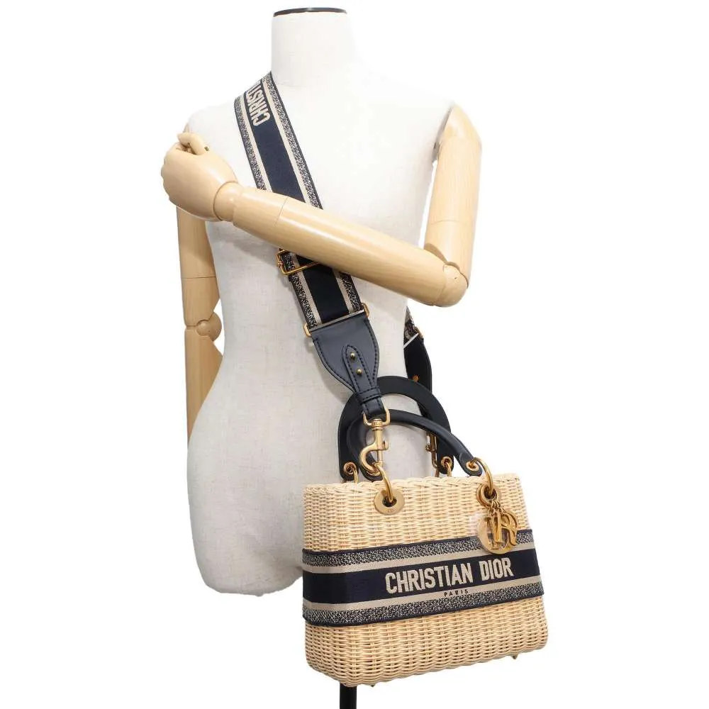 Dior Lady Dior 2WAYBag Handbag Beige/Navy M0565CMVO Straw Canvas Size Medium