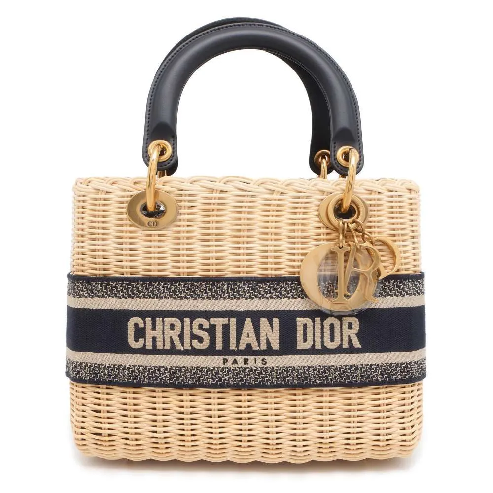Dior Lady Dior 2WAYBag Handbag Beige/Navy M0565CMVO Straw Canvas Size Medium