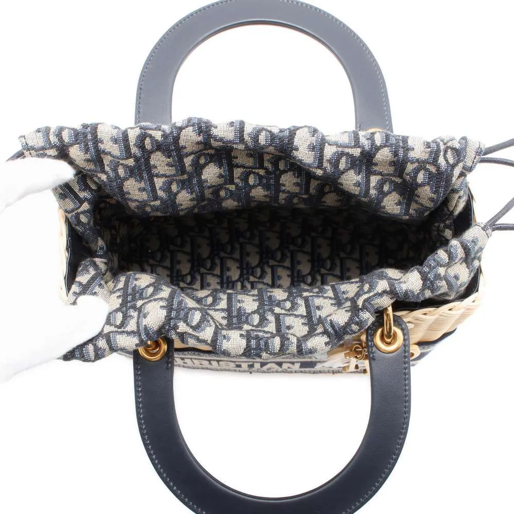 Dior Lady Dior 2WAYBag Handbag Beige/Navy M0565CMVO Straw Canvas Size Medium