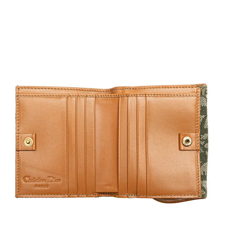 Dior Trotter Saddle Twin Fold Wallet Green Beige Canvas Leather  Dior