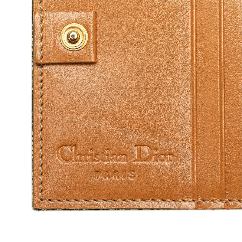 Dior Trotter Saddle Twin Fold Wallet Green Beige Canvas Leather  Dior