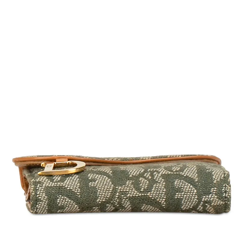 Dior Trotter Saddle Twin Fold Wallet Green Beige Canvas Leather  Dior