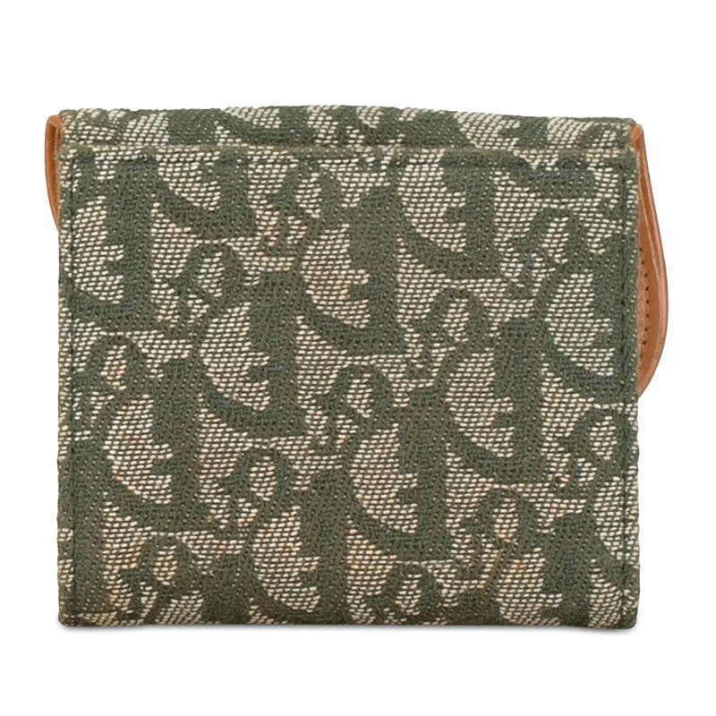 Dior Trotter Saddle Twin Fold Wallet Green Beige Canvas Leather  Dior