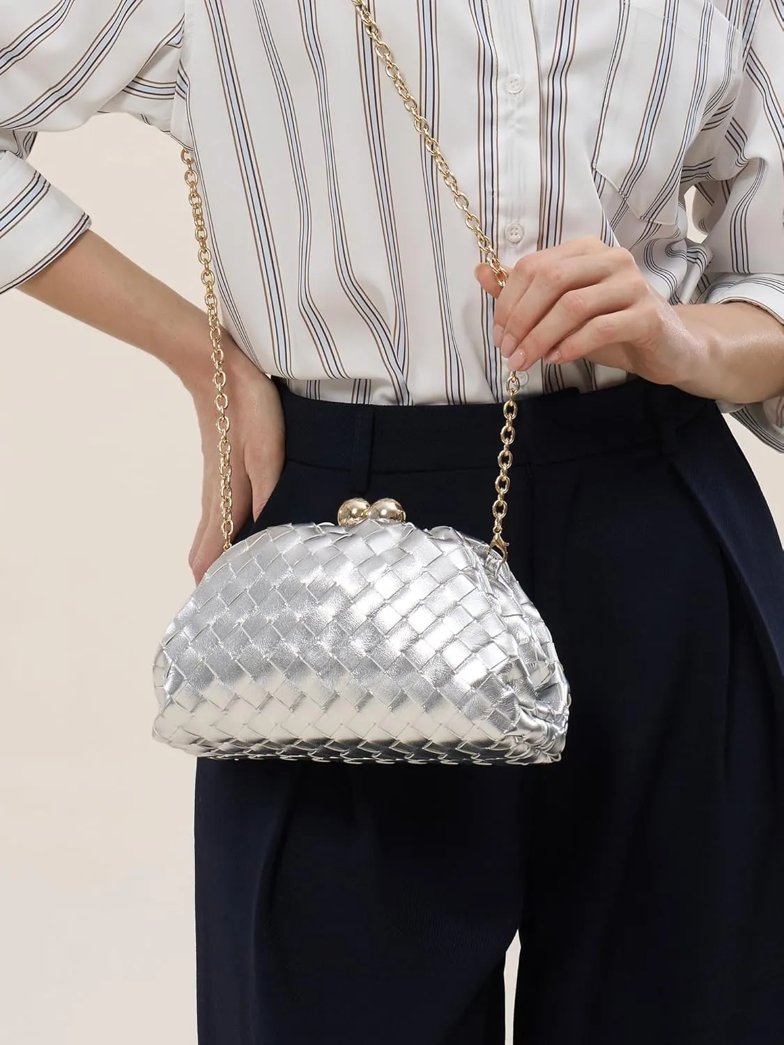 Dressy Woven Clutch Purses for Women Evening Wedding Formal Occasion,Dumpling Crossbody Shoulder Handbags for Women