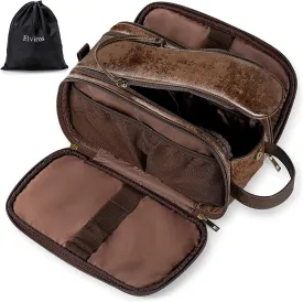 Elviros Toiletry Bag for Men, Large Travel Shaving Dopp Kit Water-resistant Bathroom Toiletries Organizer PU Leather Cosmetic Bags (Medium, Chocolate)