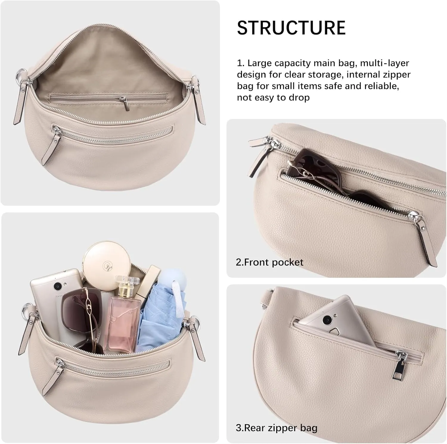 Fashion Leather Crossbody Small Sling Bags Fanny Pack Crossbody Bags Purses Gifts for Women Teen Girls Travel (Apricot)