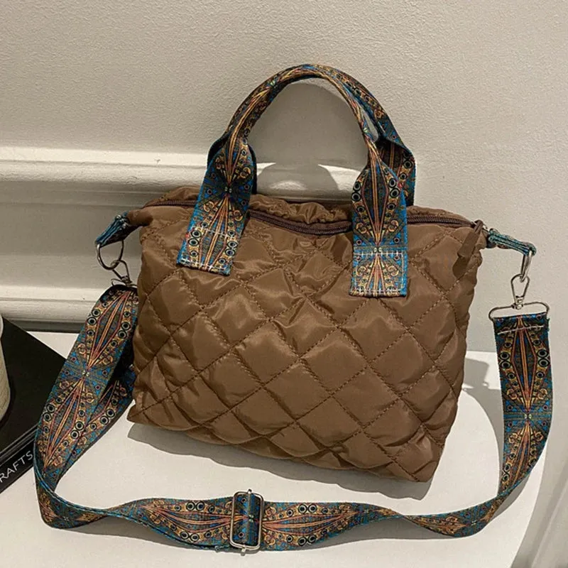 Fashion Nylon Women's Wide Strap Shoulder Saddle Purse Handbag Large Capacity Crossbody Tote Bag