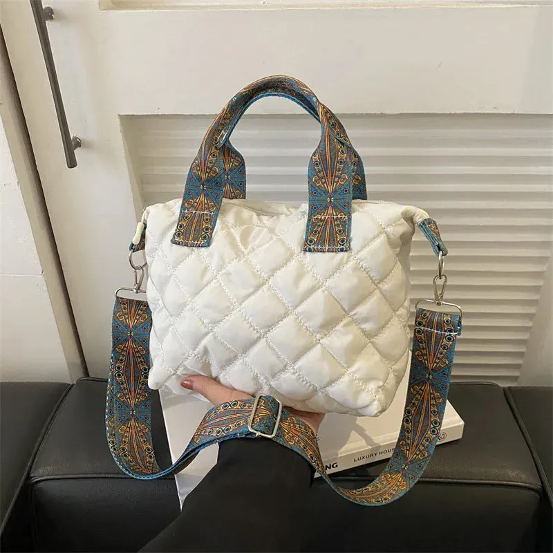 Fashion Nylon Women's Wide Strap Shoulder Saddle Purse Handbag Large Capacity Crossbody Tote Bag