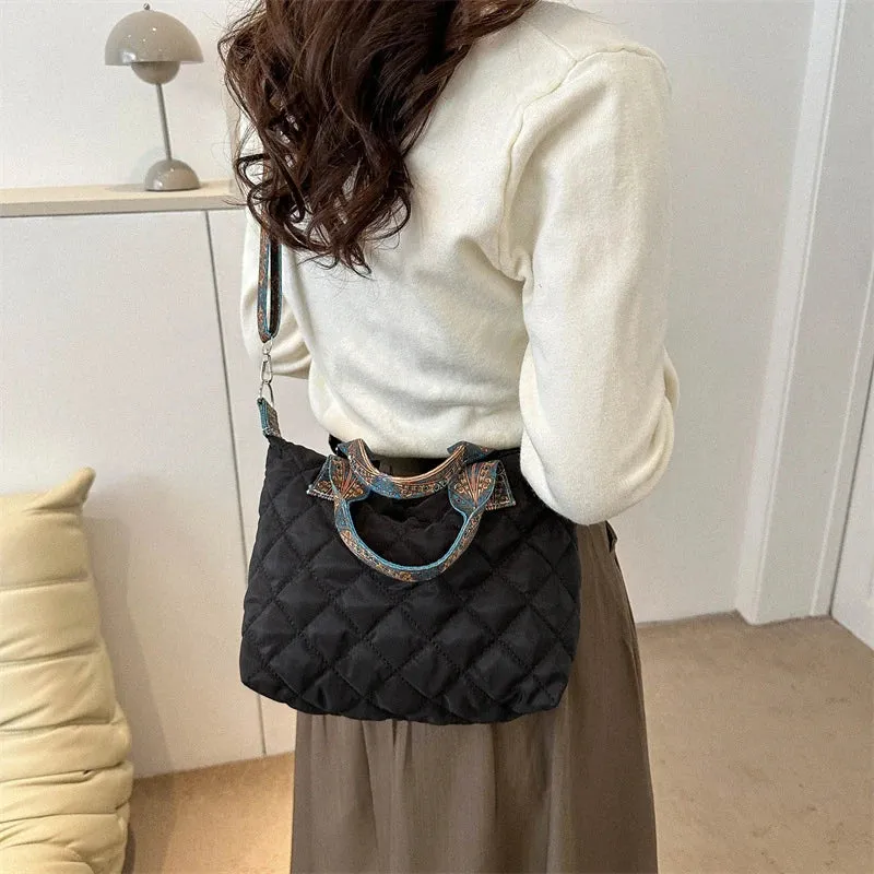 Fashion Nylon Women's Wide Strap Shoulder Saddle Purse Handbag Large Capacity Crossbody Tote Bag