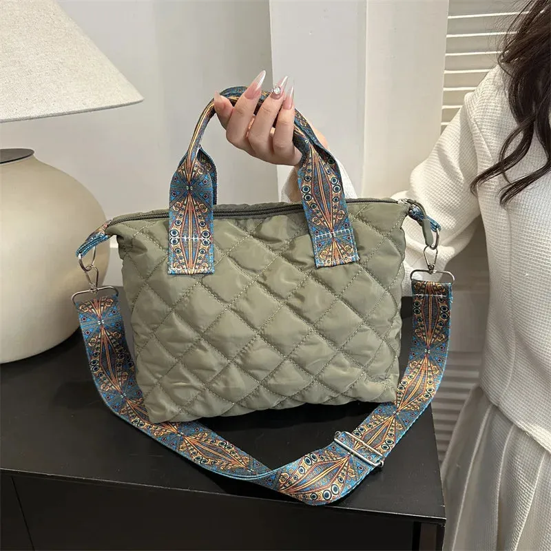 Fashion Nylon Women's Wide Strap Shoulder Saddle Purse Handbag Large Capacity Crossbody Tote Bag