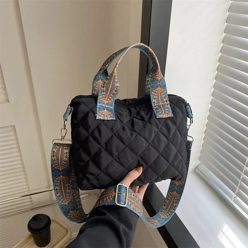 Fashion Nylon Women's Wide Strap Shoulder Saddle Purse Handbag Large Capacity Crossbody Tote Bag