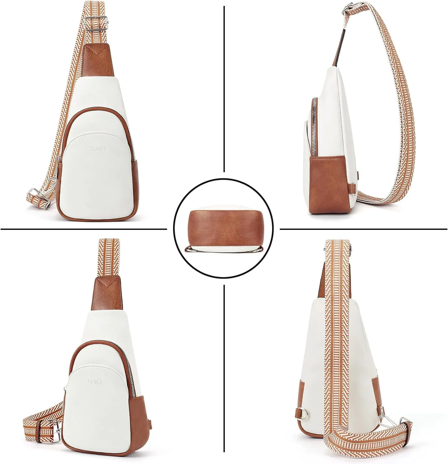 Faux Leather White/Brown Crossbody Travel Sling Bag