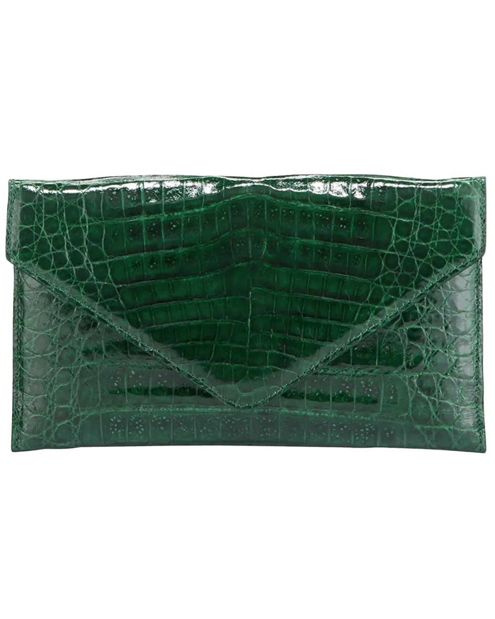 Flat Crocodile Envelope Clutch in Emerald