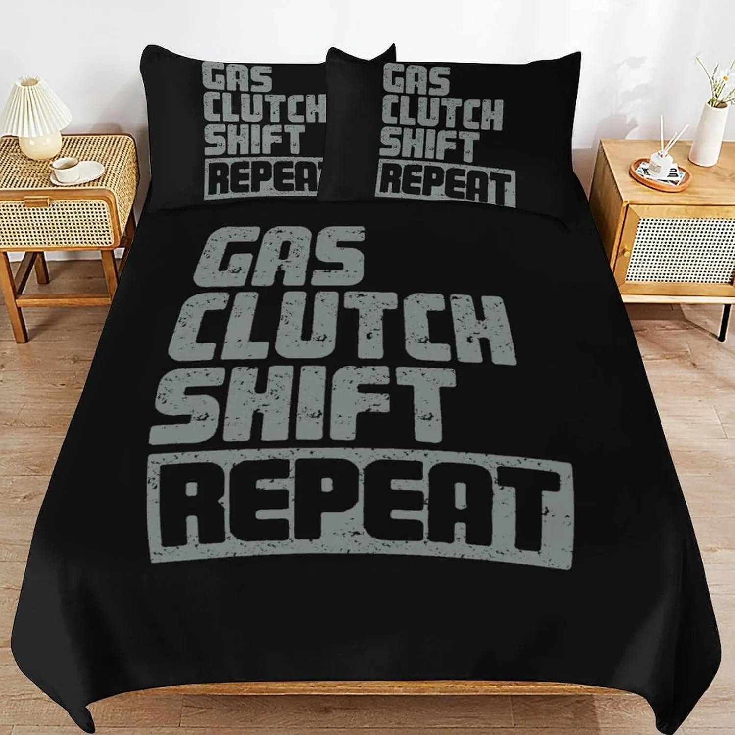 Gas Clutch Shift Repeat Queen Comforter Set 3-Piece Bedding 1 Soft Quilt Cover and 2 Pillow Shams Lightweight
