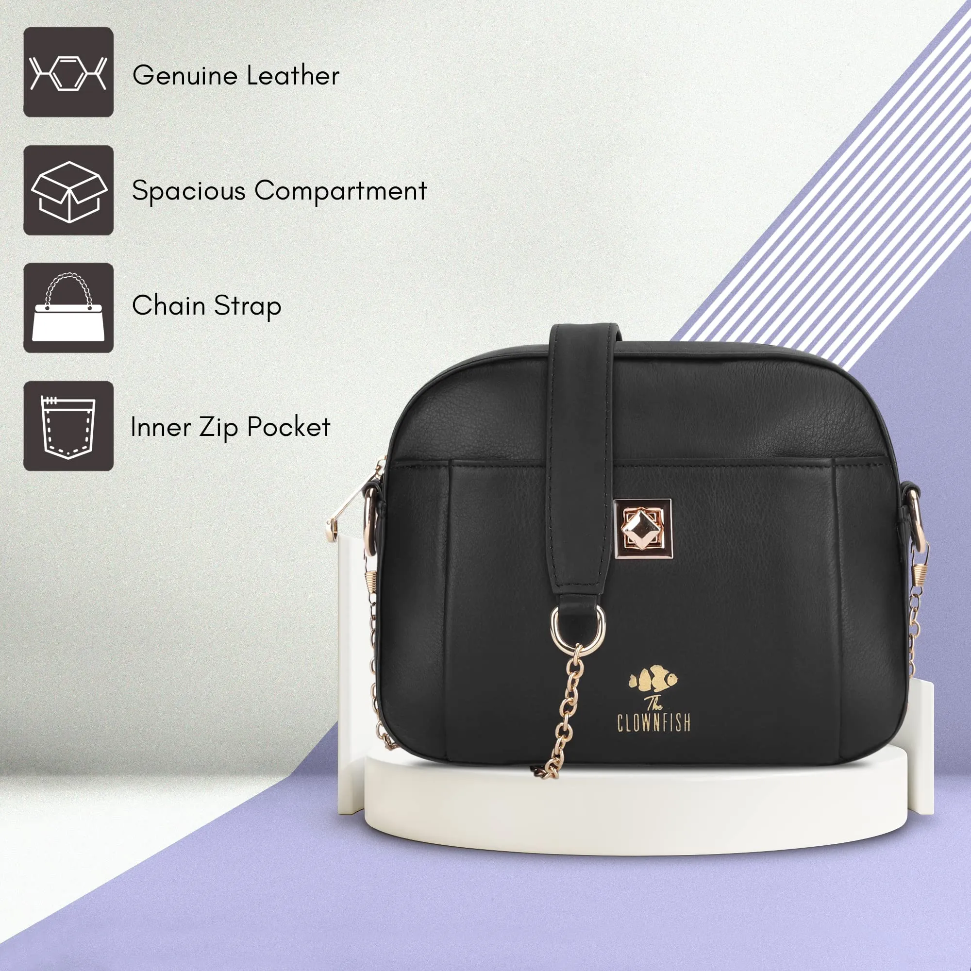 Genuine Leather Sling Bag - Durable, Lightweight Design | 1 Compartment | Black