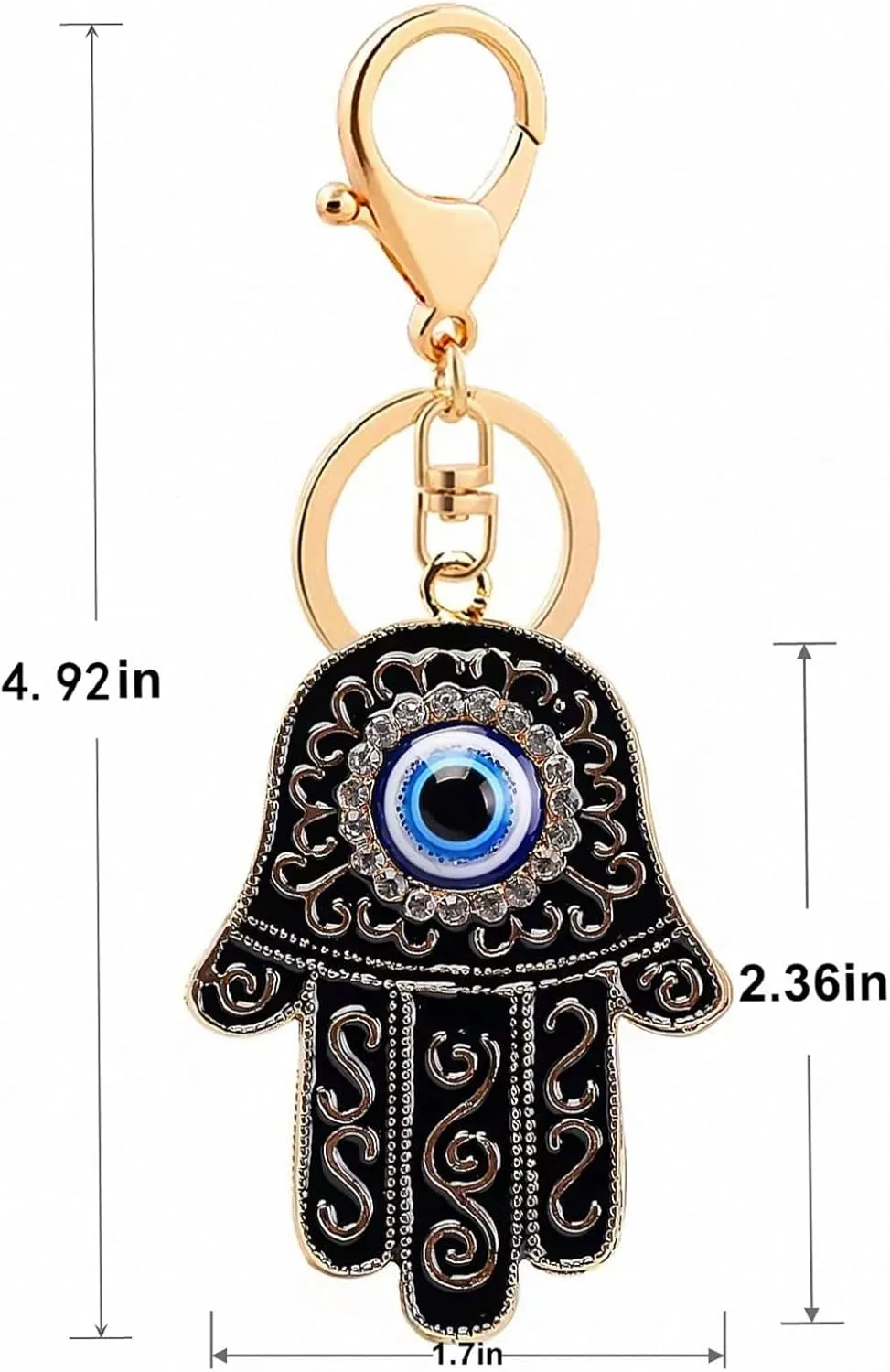 Giwotu Evil Eye Keychain Ring Hamsa Hand of Fatima with Crystal Rhinestones Resin Lucky Nazar Amulet Devil's Eye Palm Charm Key Holder for Women Men Car Keys Bag Purse Pendant Zinc Alloy Black