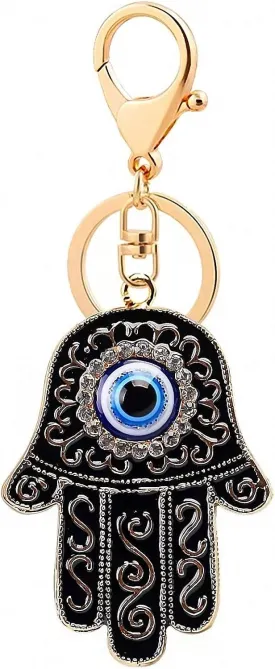Giwotu Evil Eye Keychain Ring Hamsa Hand of Fatima with Crystal Rhinestones Resin Lucky Nazar Amulet Devil's Eye Palm Charm Key Holder for Women Men Car Keys Bag Purse Pendant Zinc Alloy Black