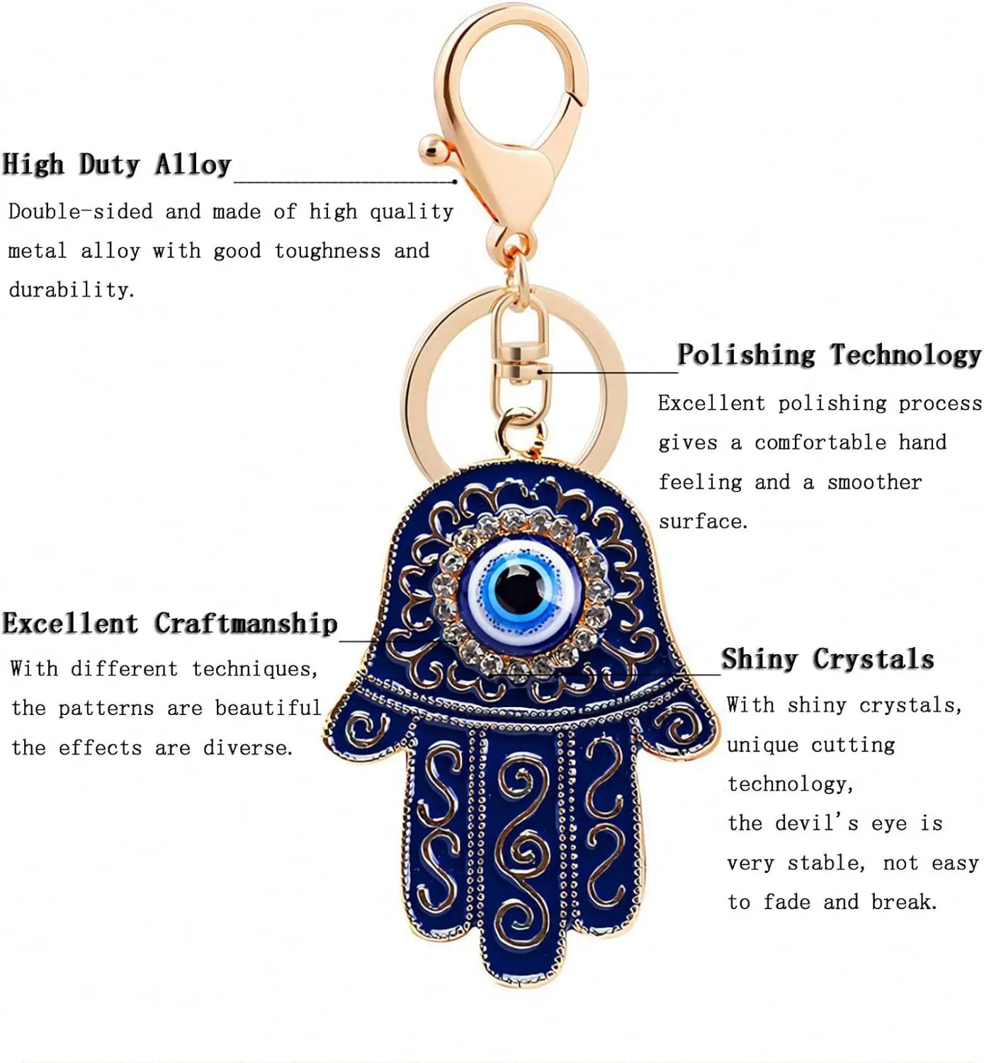 Giwotu Evil Eye Keychain Ring Hamsa Hand of Fatima with Crystal Rhinestones Resin Lucky Nazar Amulet Devil's Eye Palm Charm Key Holder for Women Men Car Keys Bag Purse Pendant Zinc Alloy Black