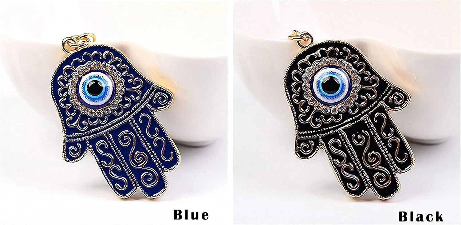 Giwotu Evil Eye Keychain Ring Hamsa Hand of Fatima with Crystal Rhinestones Resin Lucky Nazar Amulet Devil's Eye Palm Charm Key Holder for Women Men Car Keys Bag Purse Pendant Zinc Alloy Black