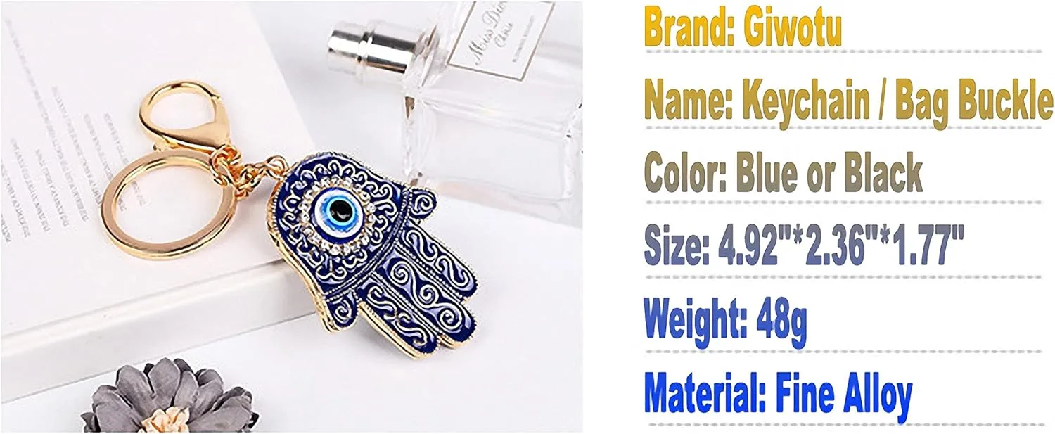 Giwotu Evil Eye Keychain Ring Hamsa Hand of Fatima with Crystal Rhinestones Resin Lucky Nazar Amulet Devil's Eye Palm Charm Key Holder for Women Men Car Keys Bag Purse Pendant Zinc Alloy Black