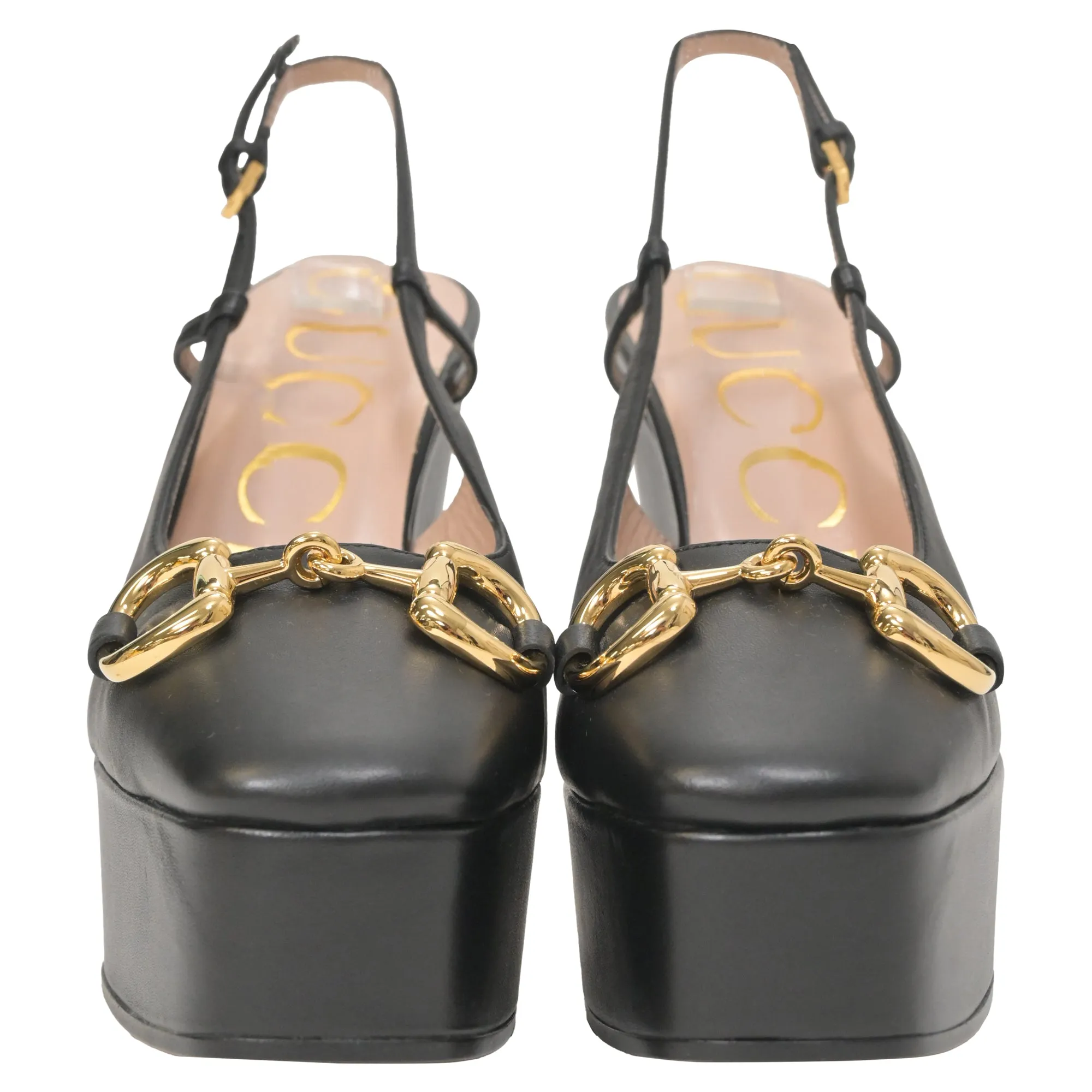 Gucci 120mm Horsebit Platform Pumps in Black Leather