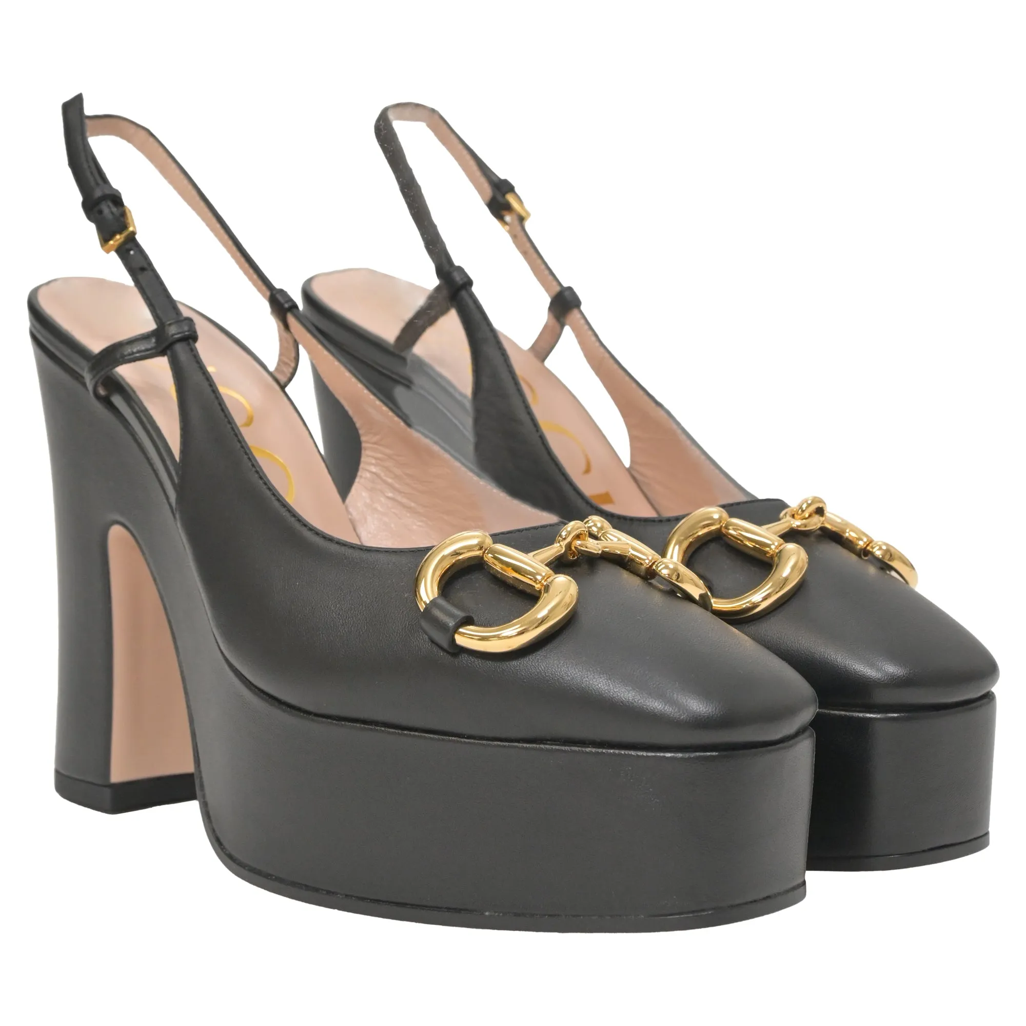 Gucci 120mm Horsebit Platform Pumps in Black Leather