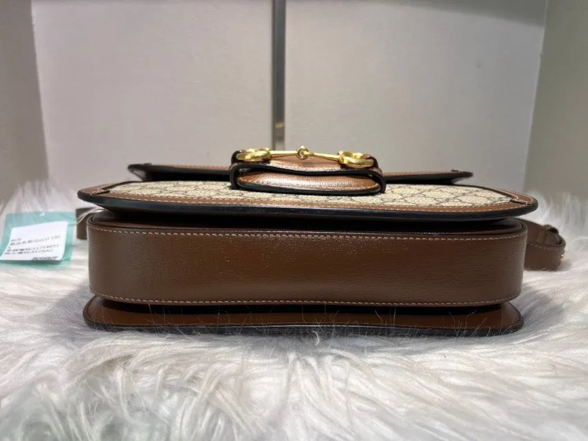 Gucci 1955 Horsebit Beige Canvas Shoulder Bag