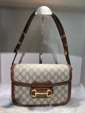 Gucci 1955 Horsebit Beige Canvas Shoulder Bag