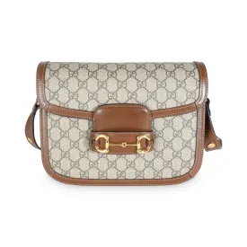 Gucci Beige Ebony GG Supreme Canvas 1955 Horsebit Shoulder Bag