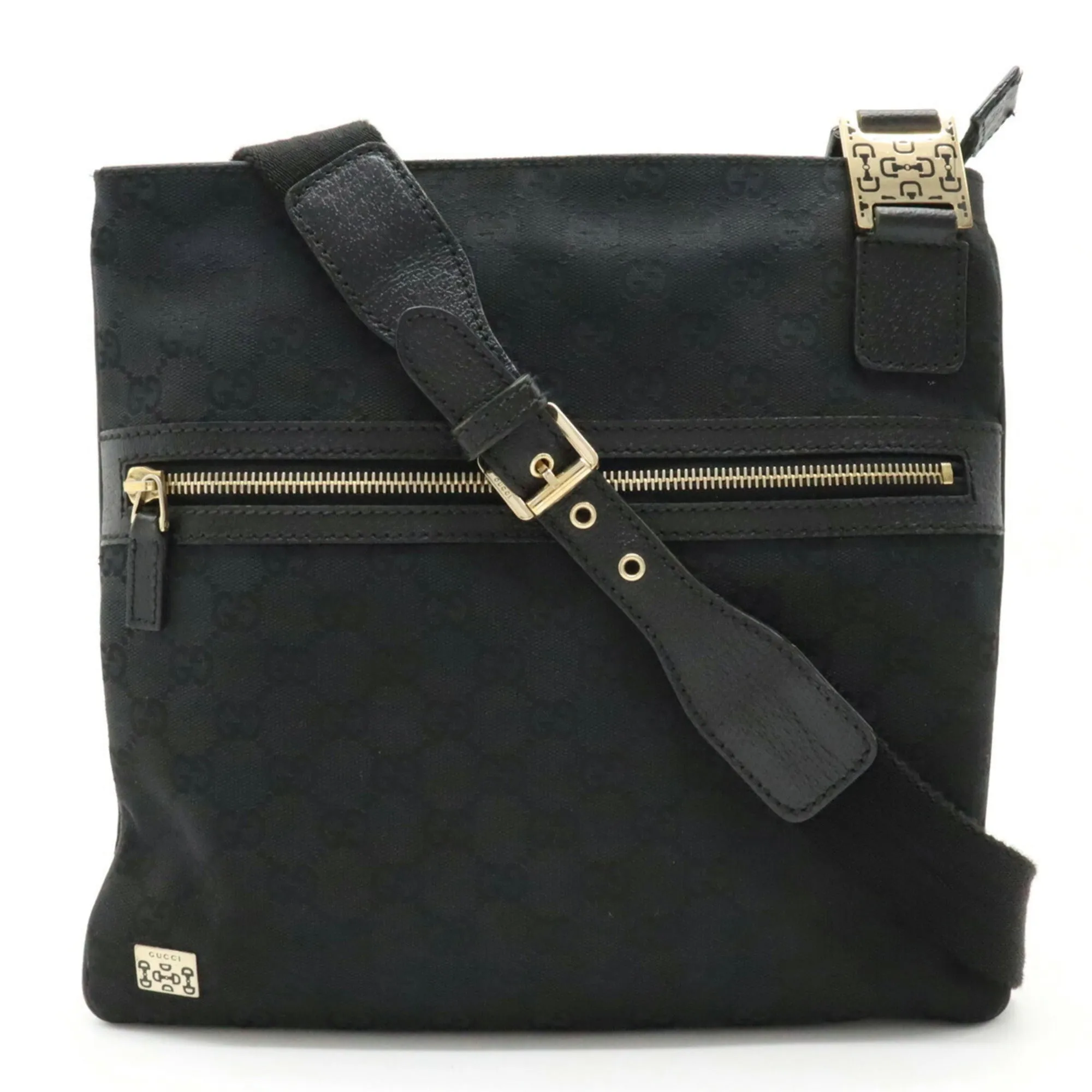 Gucci GG Canvas Horsebit Shoulder Bag Leather Black 145809