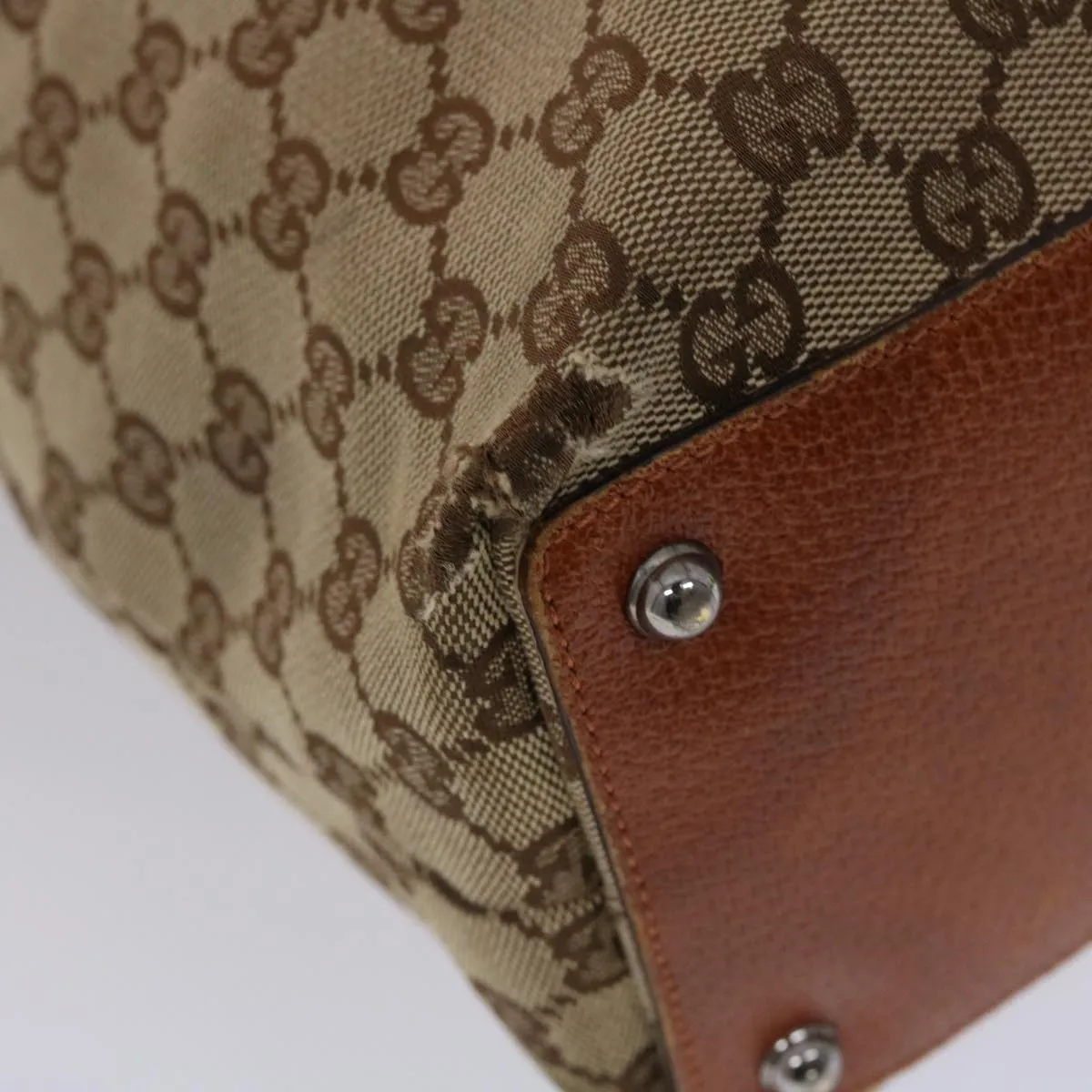 GUCCI GG Canvas Tote Bag Canvas Leather Beige Brown 120836  49290