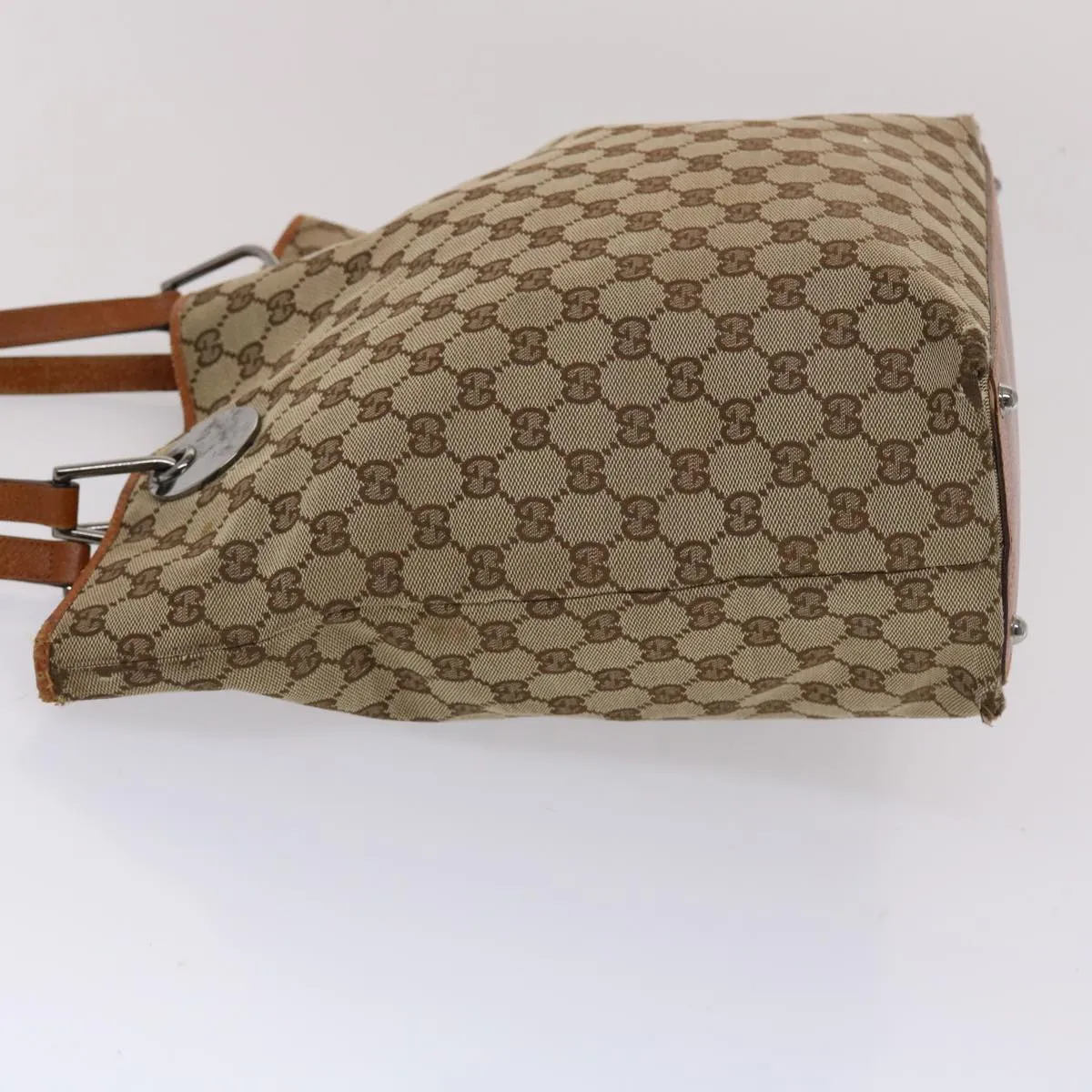 GUCCI GG Canvas Tote Bag Canvas Leather Beige Brown 120836  49290