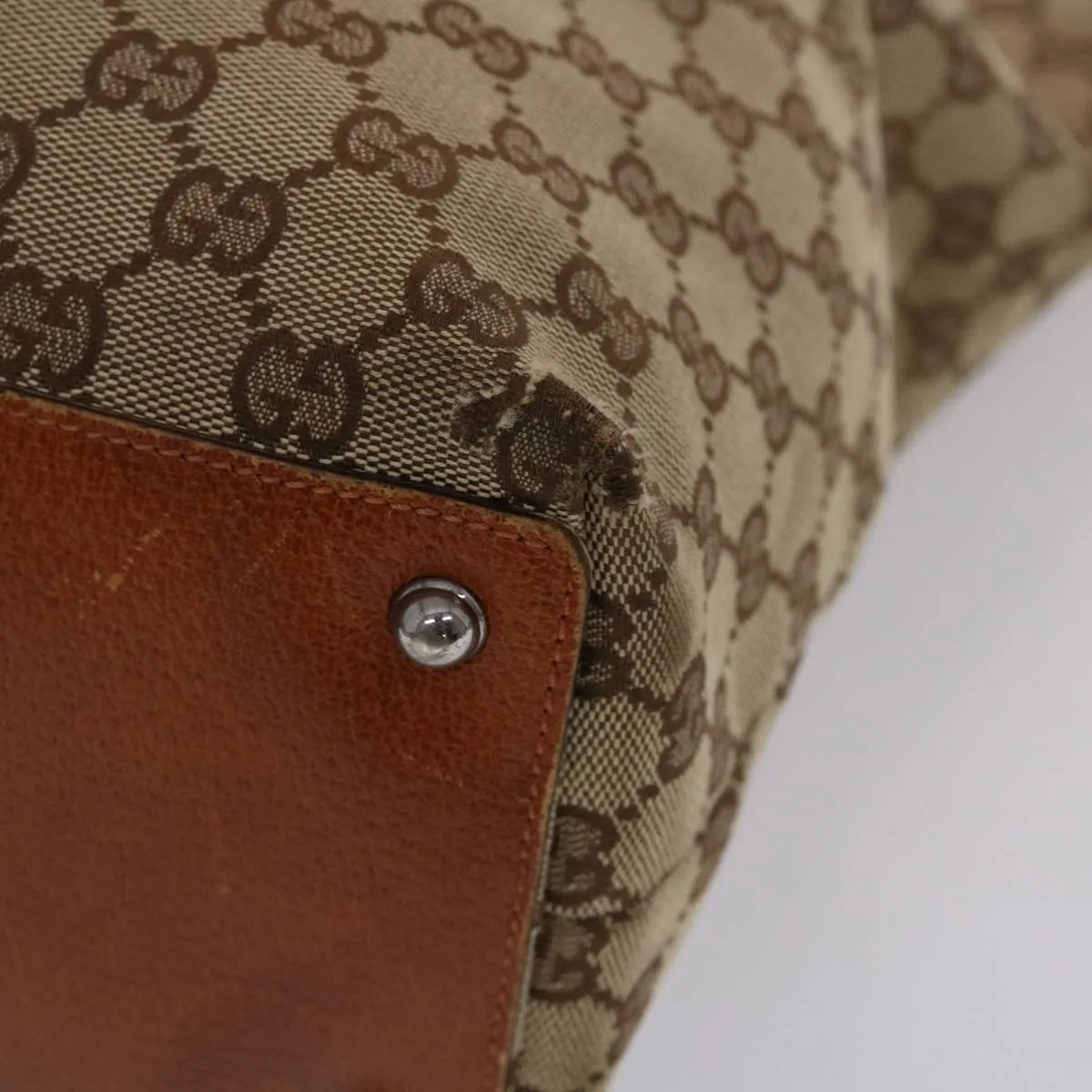 GUCCI GG Canvas Tote Bag Canvas Leather Beige Brown 120836  49290