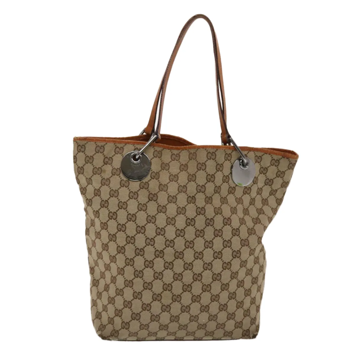 GUCCI GG Canvas Tote Bag Canvas Leather Beige Brown 120836  49290