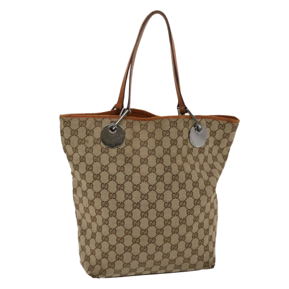 GUCCI GG Canvas Tote Bag Canvas Leather Beige Brown 120836  49290
