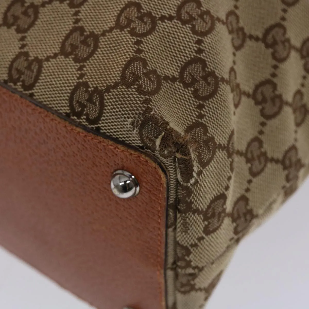 GUCCI GG Canvas Tote Bag Canvas Leather Beige Brown 120836  49290