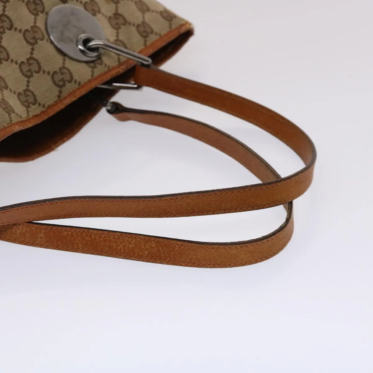 GUCCI GG Canvas Tote Bag Canvas Leather Beige Brown 120836  49290
