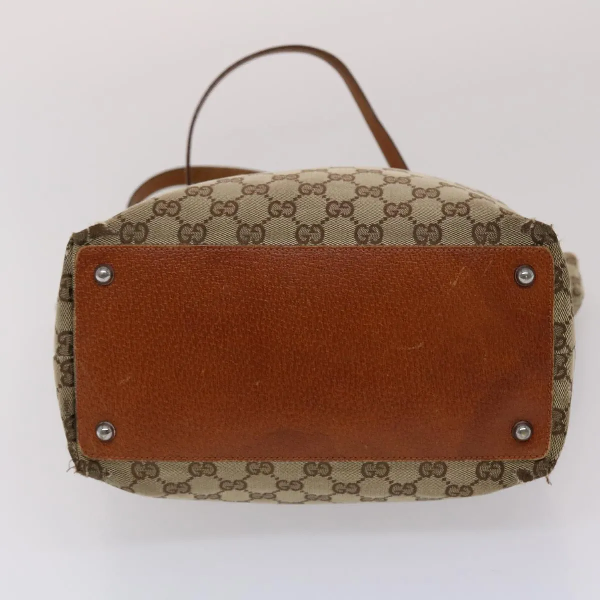GUCCI GG Canvas Tote Bag Canvas Leather Beige Brown 120836  49290